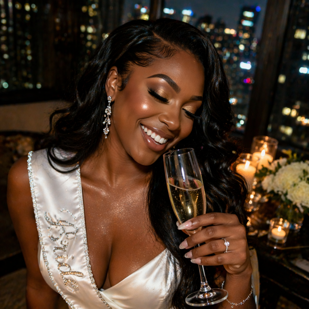 Woman smiling confidently during a transformation photoshoot in Chicago with polished styling